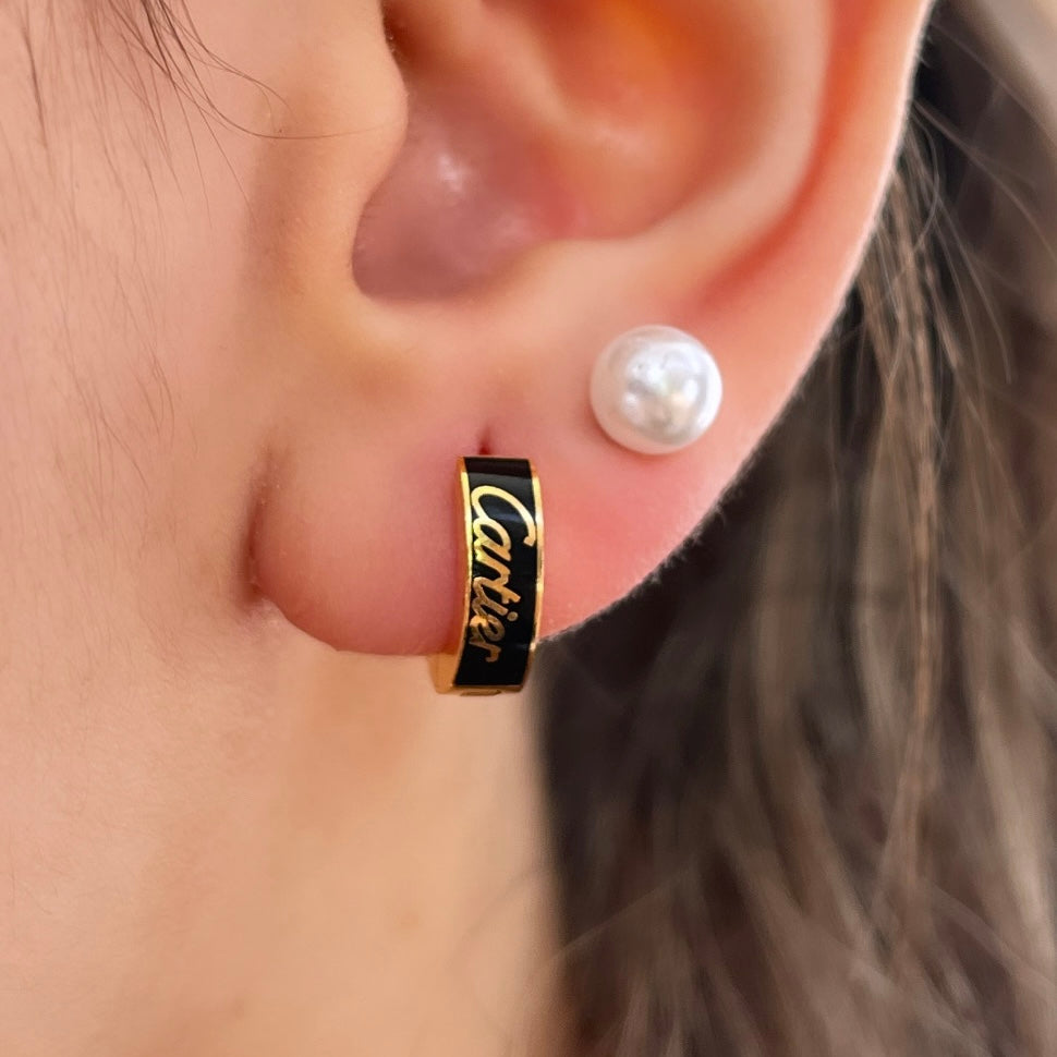 21k Black on Gold Hoops