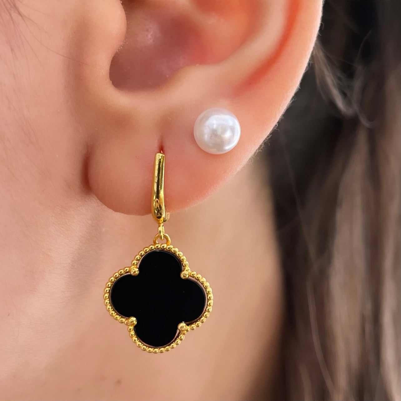 21k Black Clover Dangling Earrings