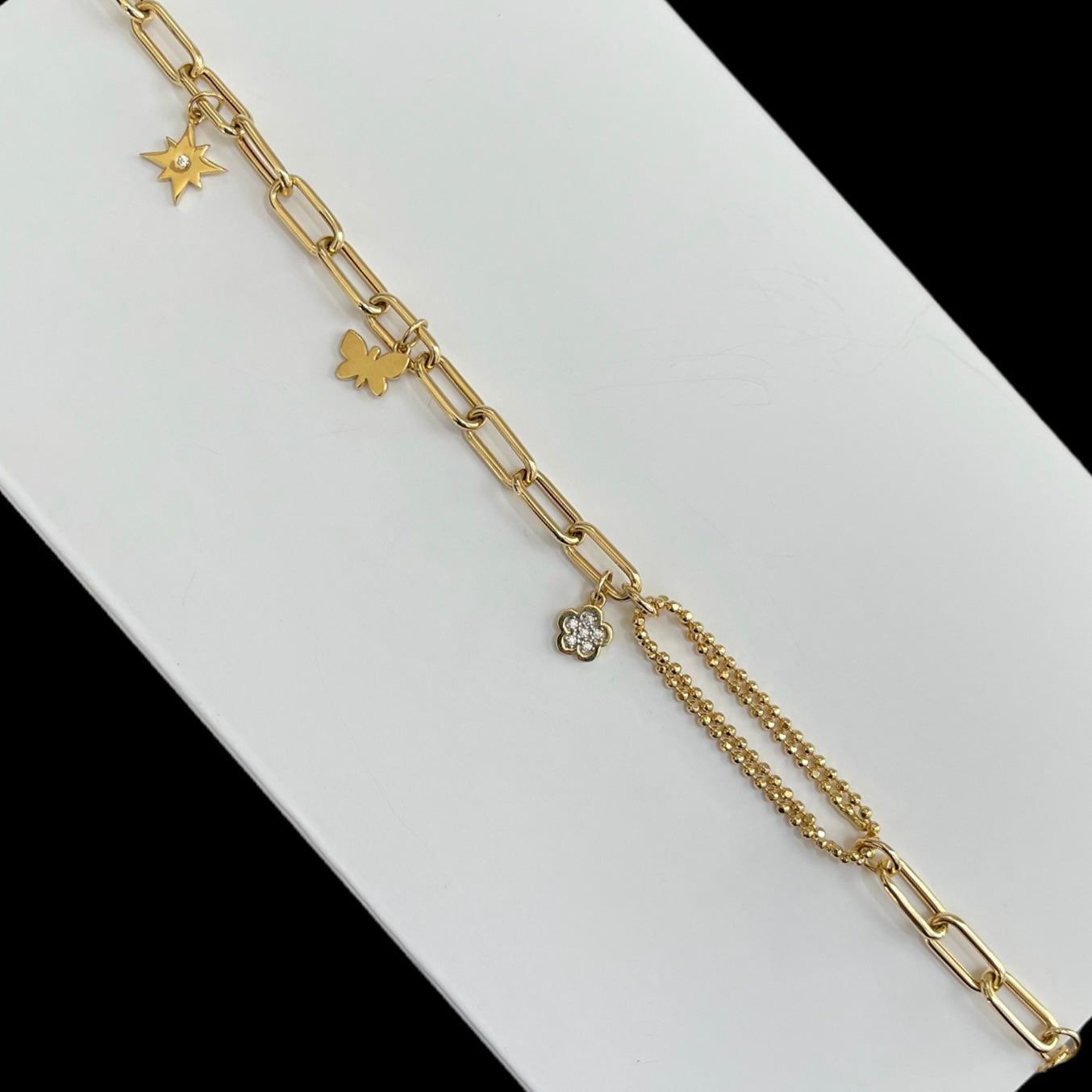 18k Paperclip Charm Bracelet