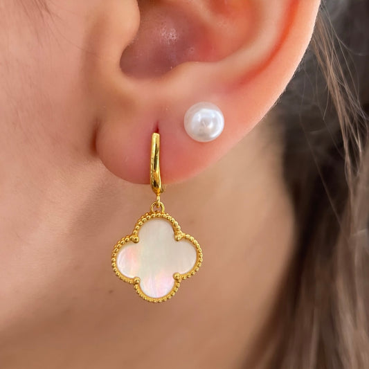 21k White Clover Dangling Earring